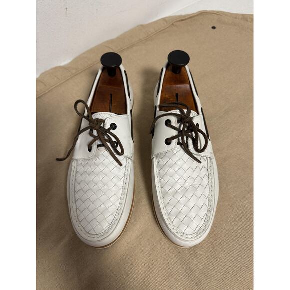 Bottega Veneta Boat Shoes Mens Size 8.5 White Intrecciato Leather Made in Italy main image 9
